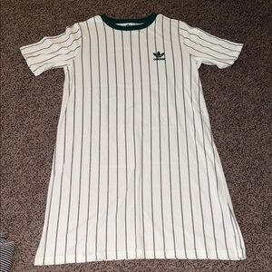 adidas White and Green Striped Midi Dress